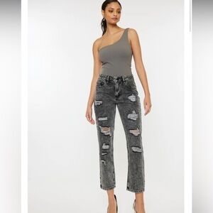 NEW with tags KanCan Straight Leg  Grey Distressed Jeans